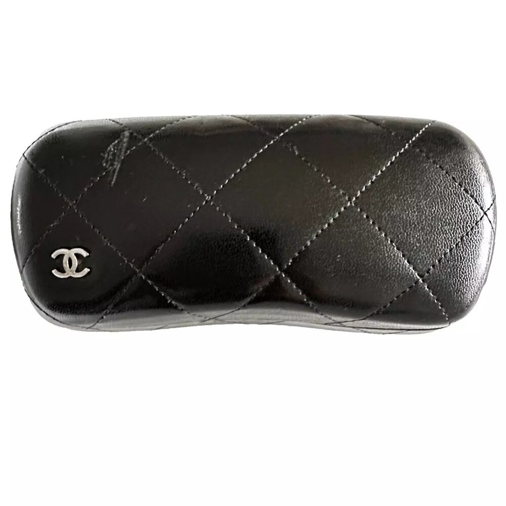Chanel Authentic Quilted Leather Sunglasses Case Black with CC Monogram